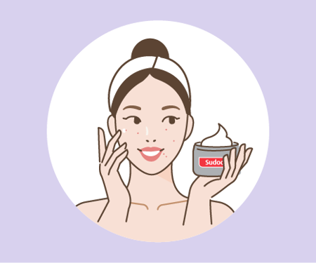 Card image of a woman with a Sudocrem treatment